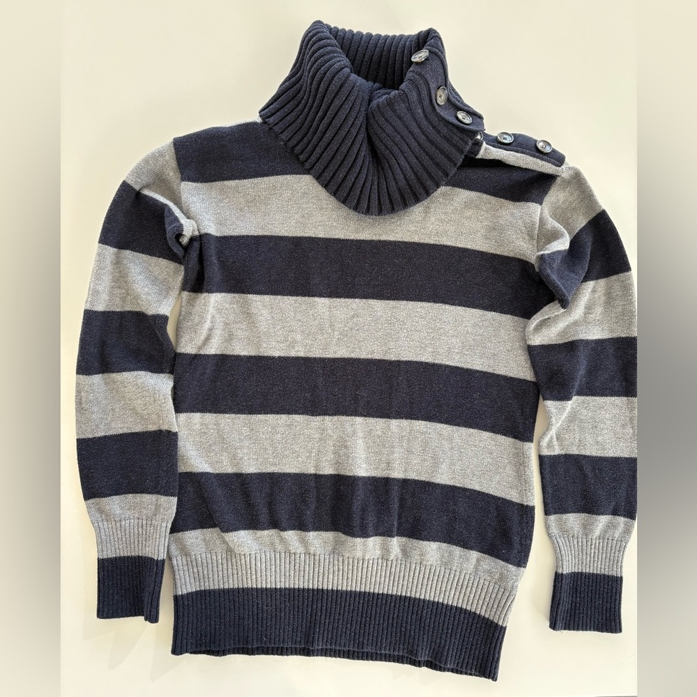 Banana Republic Turtleneck Sweater - Navy and Light Gray Stripes